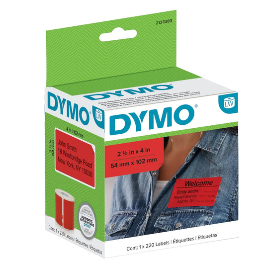 DYMO® Multi-Purpose Labels for LabelWriter® Label Printers, Red, 2-1/8" x 4", 1 Roll of 220 Labels