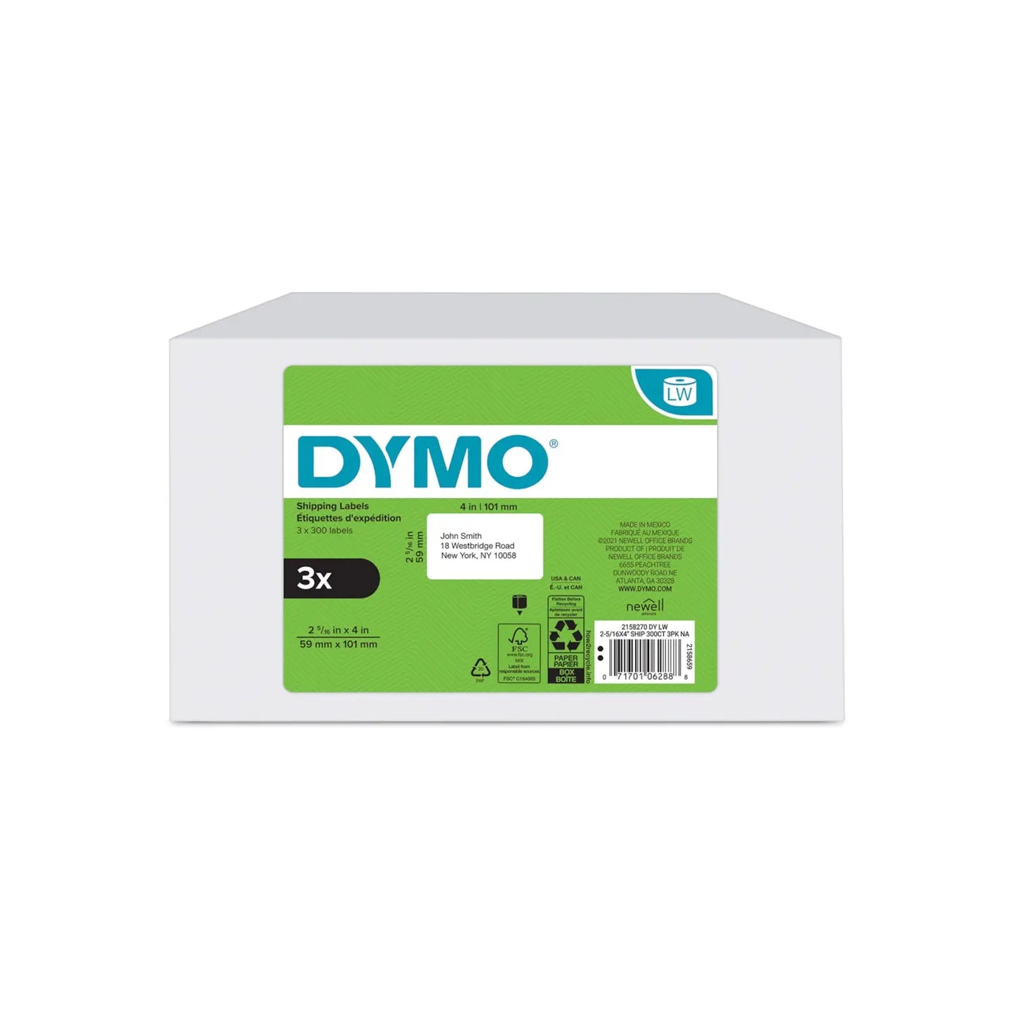 DYMO LabelWriter Large Shipping Thermal Labels, White, 2-5/16" x 4", Box of 300 Labels (3 Rolls/Box)