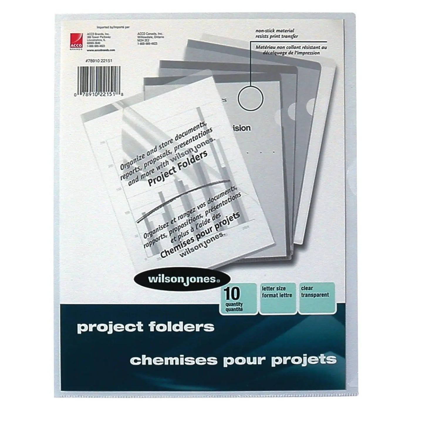 Wilson Jones Plastic Project Folders, Clear, Letter Size, 10/PK