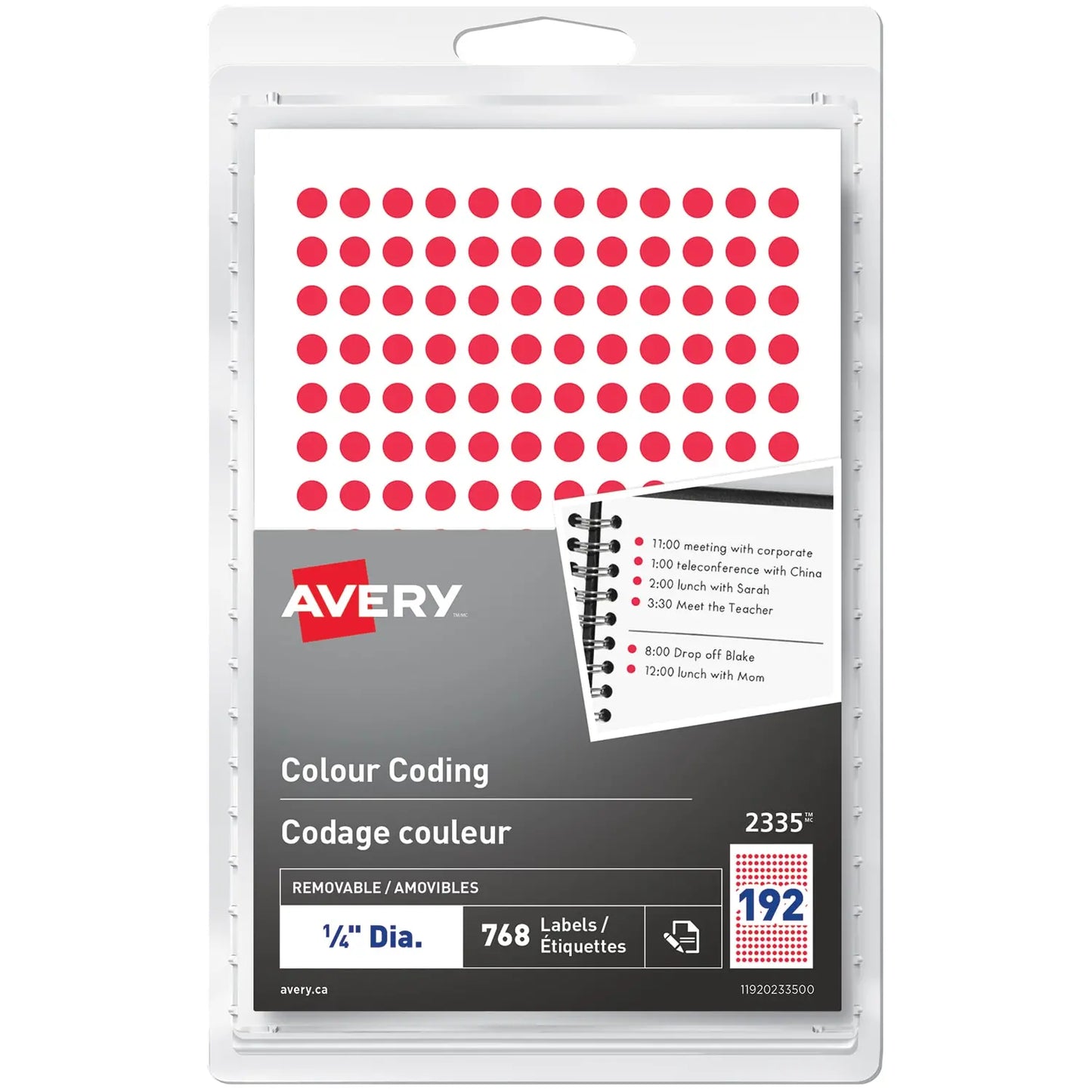 Avery Non-Printable Removable Colour-Coding Labels, Red, 1/4" Diameter, 192 Labels/Sheet, 4 Sheets/PK