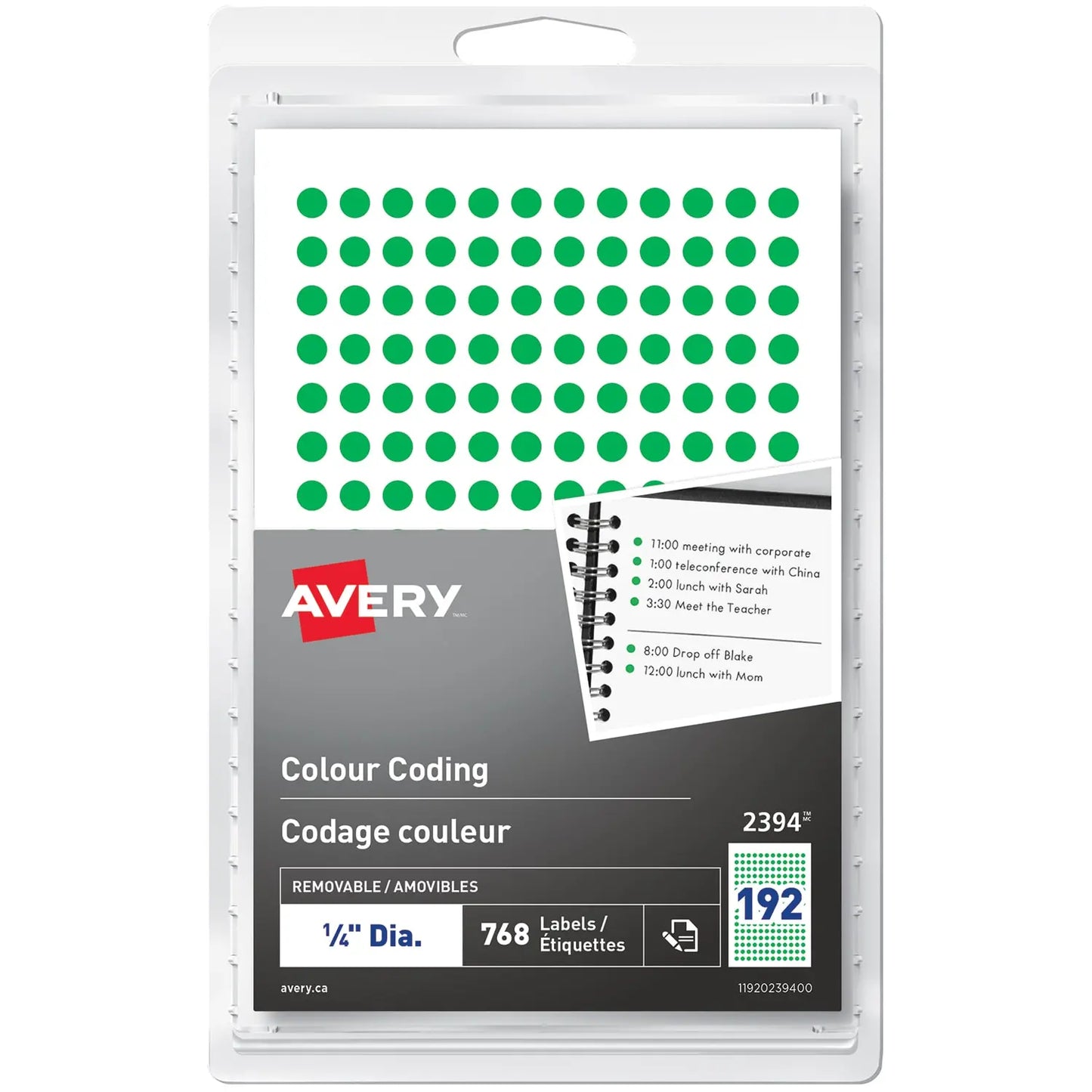 Avery Non-Printable Removable Colour-Coding Labels, Green, 1/4" Diameter, 192 Labels/Sheet, 4 Sheets/PK