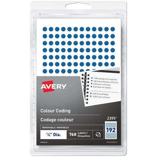 Avery Non-Printable Removable Colour-Coding Labels, Blue, 1/4" Diameter, Sheet of 192 Labels, Pack of 4 Sheets