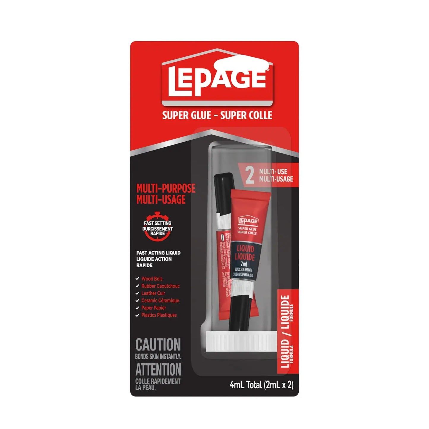 LePage Super Glue Liquid Multi-Use, 2 mL, Pack of 2