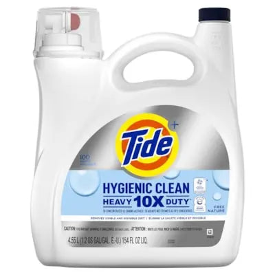 Tide Hygienic Clean Heavy-Duty 10x Free & Gentle Liquid Laundry Detergent, Unscented, 4.55L (100 Loads)