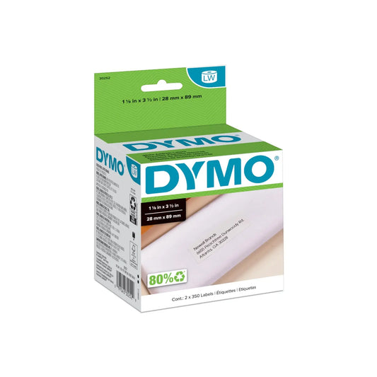 DYMO LabelWriter Address Thermal Labels, White, 1 1/8" x 3 1/2", Roll of 350 Labels, Box of 2 Rolls