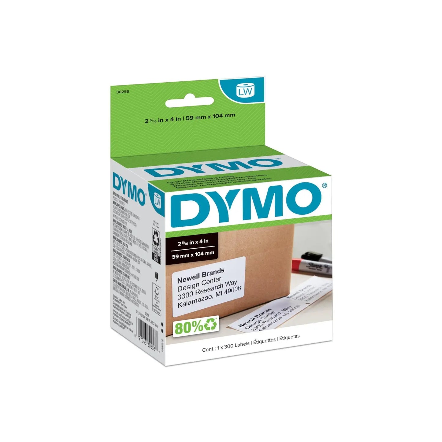 DYMO LabelWriter Large Shipping Thermal Labels, White, 2-5/16" x 4", Box of 300 Labels