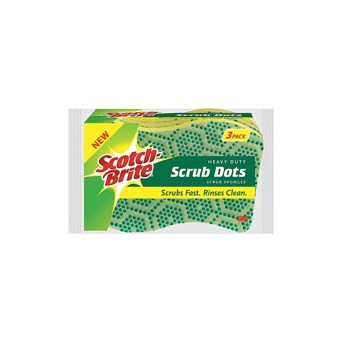 Scotch-Brite Scrub Dots Scrub Sponges, Heavy-Duty, Green, 3/PK