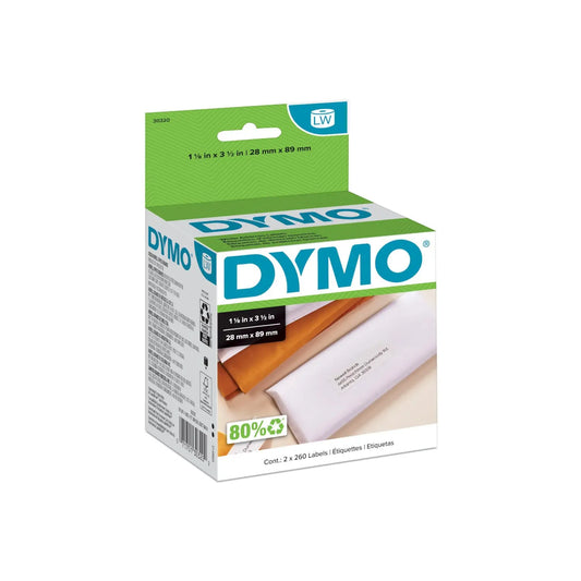 DYMO Labels for LabelWriter Label Printers, 1-1/8" x 3-1/2", Roll of 260 Labels, Box of 2 Rolls (520 Labels)