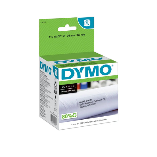 DYMO LabelWriter Large Address Thermal Labels, White, 1-2/5" x 3-1/2", Roll of 260 Labels, Box of 2 Rolls