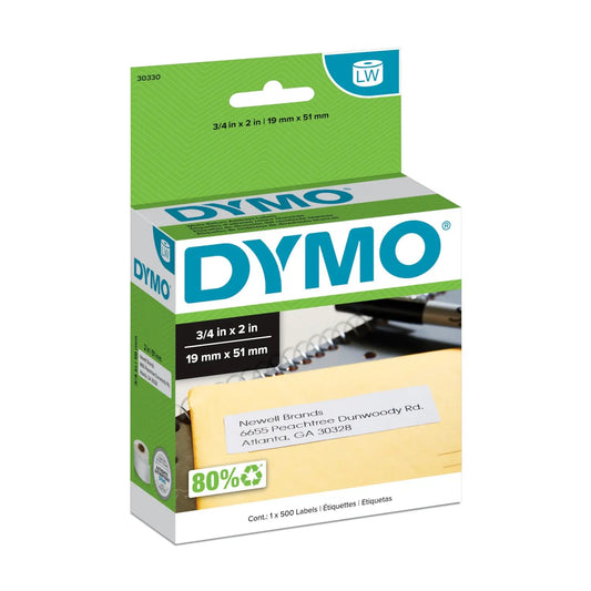 DYMO LabelWriter Return Address Thermal Labels, White, 3/4" x 2", Box of 500 Labels