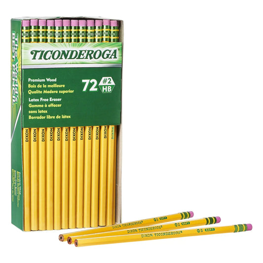 Ticonderoga Wood-Cased Pencils with Erasers, #2 HB, Soft, 72/BX