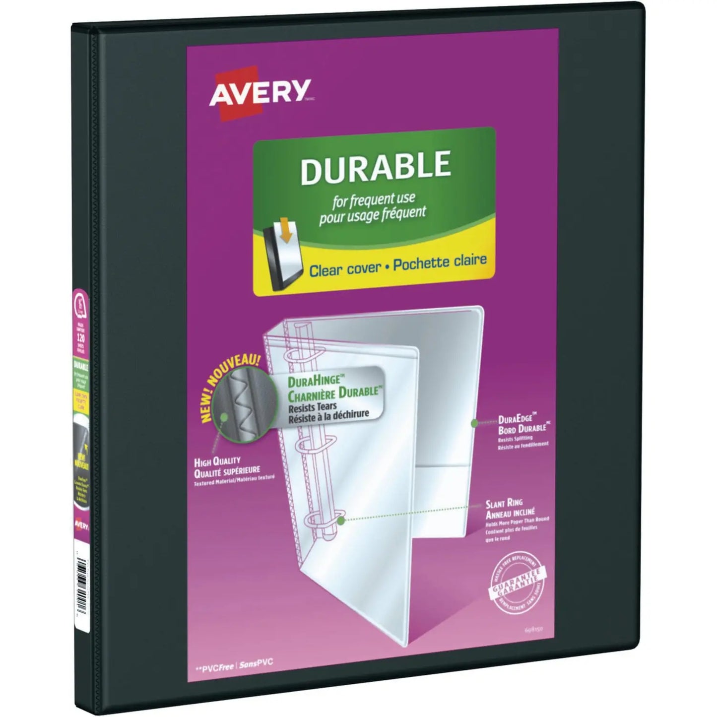 Avery 1/2" Durable View Binder, Black, Slant-D Ring, White, Letter-Size (8-1/2" x 11")