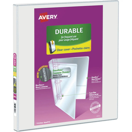 Avery 1/2" Durable View Binder, White, Slant-D Ring, White, Letter-Size (8-1/2" x 11")