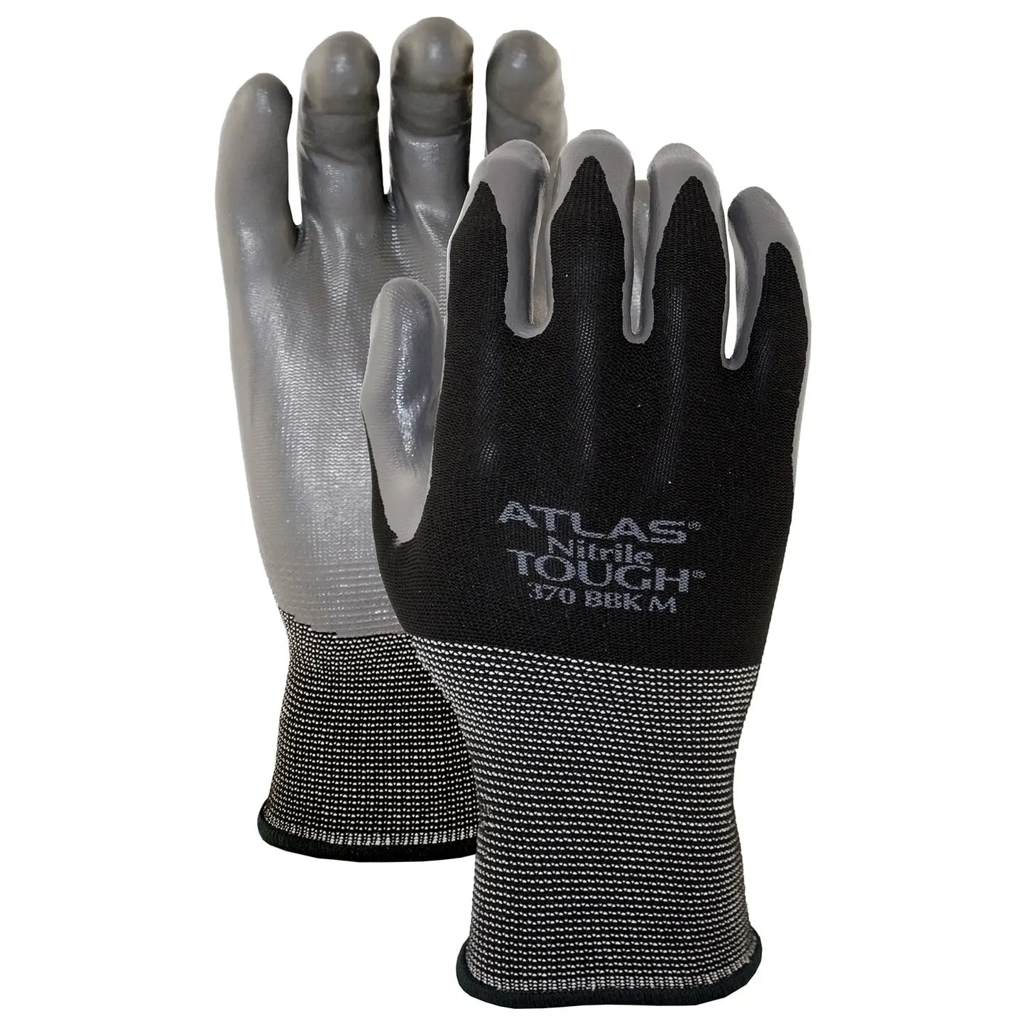 380 Atlas Blackhawk Nitrile-Coated Gloves, Large, Black/Grey, 6 Pairs/PK