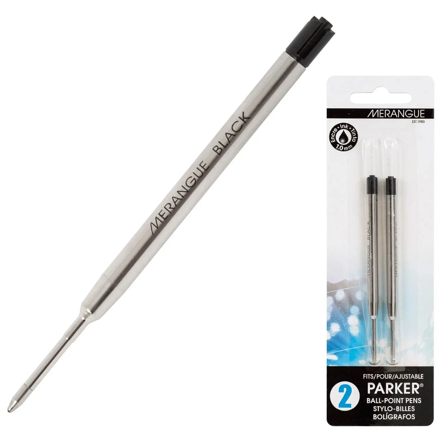 Merangue Parker Type Ballpoint Pen Refills, Black Ink, 2/PK