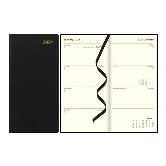 Letts 12-Month Slim Weekly/Monthly Pocket Planner, Black, 6-5/8" x 3-1/4", January-December, English