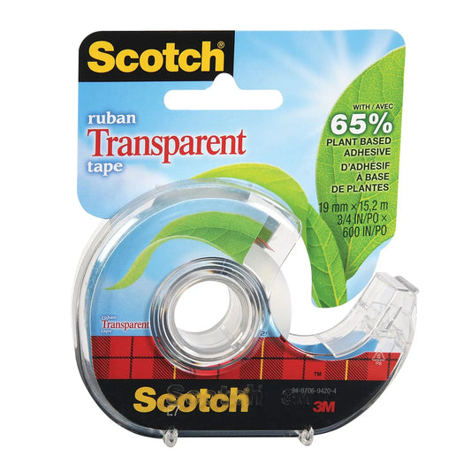 Scotch Transparent Tape with Plant-Based Adhesive and Refillable Dispenser