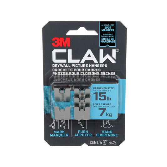 3M CLAW Drywall Picture Hanger with Temporary Spot Marker, Holds 15 lbs, Pack of 5