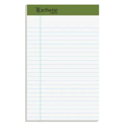 Earthwise® by Ampad® 100% Recycled Legal Pad of Paper with Medium Rule, White, 5" x 8", Pad of 40 Sheets, Pack of 6 Pads