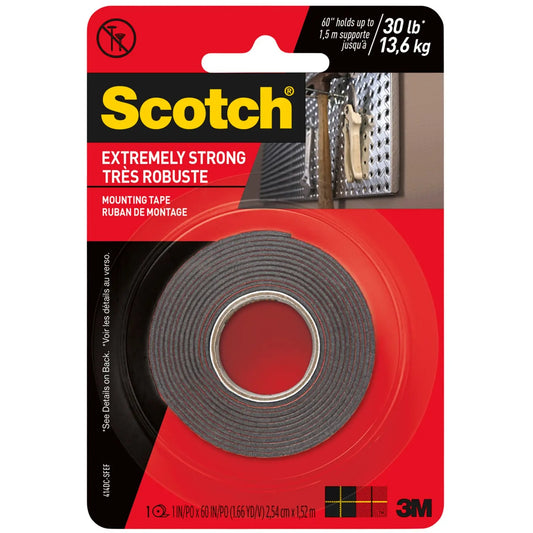 Scotch Extremely Strong Mounting Tape, Black, 30 lb Capacity