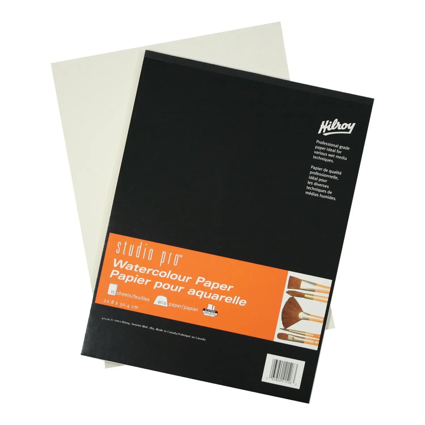 Hilroy Studio Pro Watercolour Book, White, 9" × 12", 15 Sheets