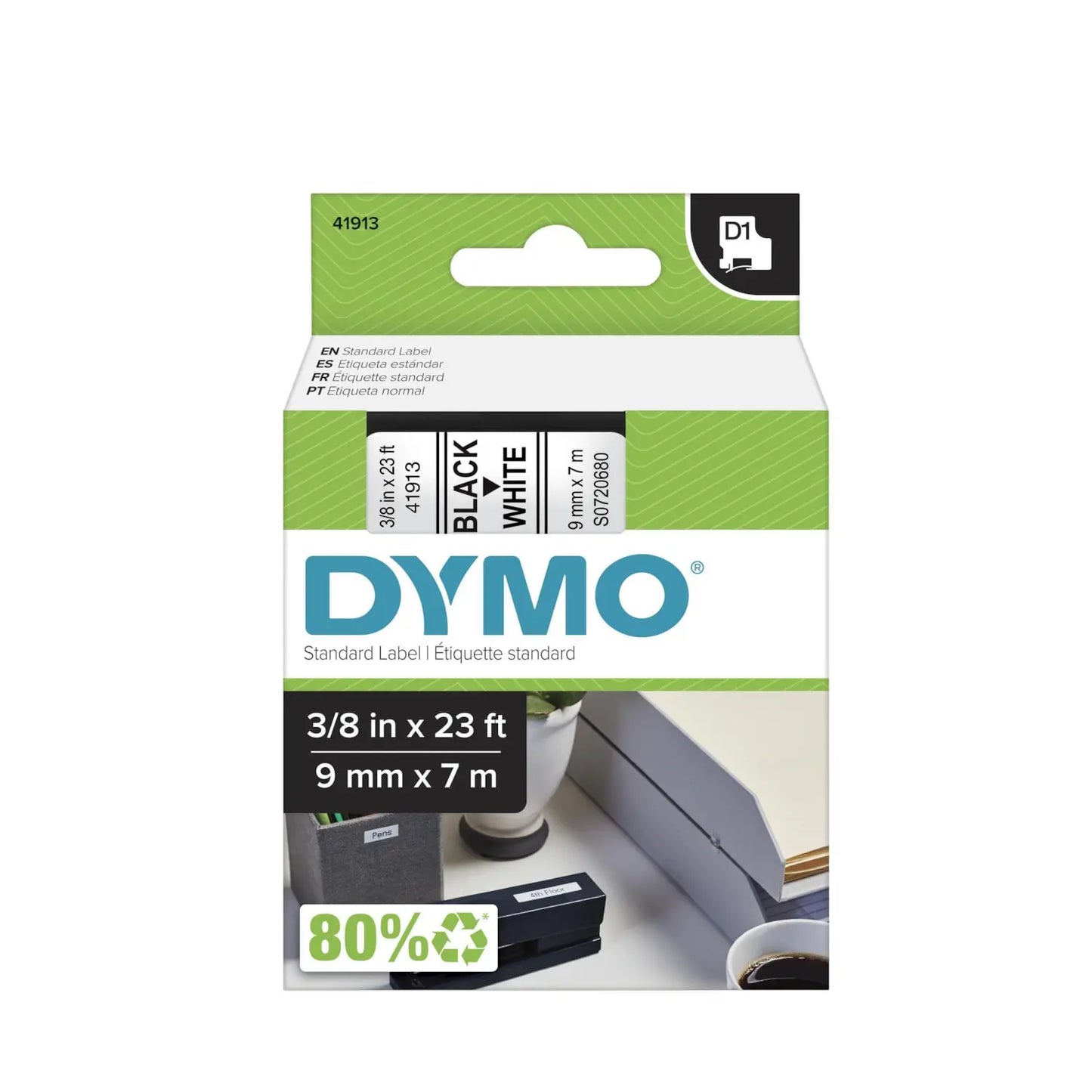 DYMO D1 Label Cassette, Black Type/White Tape, 9 mm x 7 m