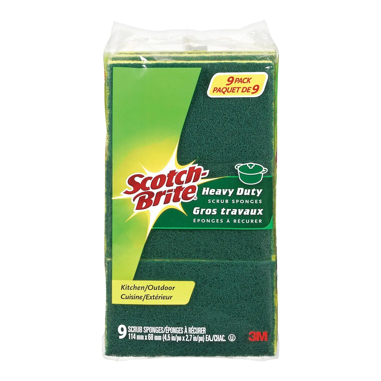 Scotch-Brite Scrub Sponges, Heavy-Duty, Green, 9/PK