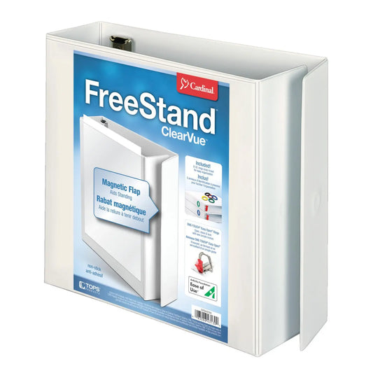 Cardinal FreeStand 3" ClearVue EasyOpen Locking Slant D-Ring Binder, White, Letter Size