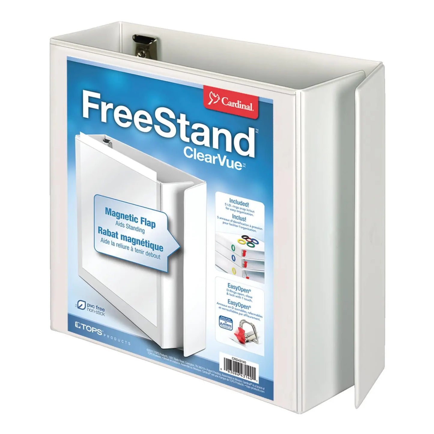 Cardinal FreeStand 4" ClearVue EasyOpen Locking Slant D-Ring Binder, White, Letter Size