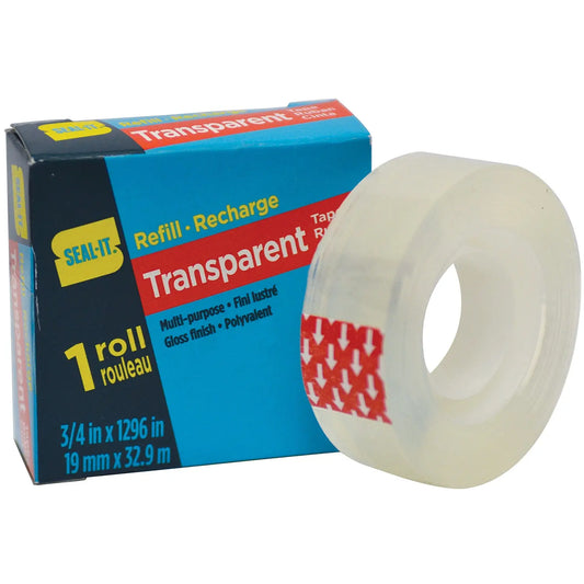 Seal-It Transparent Tape Refill, Glossy Finish, 3/4" x 108', Single Roll