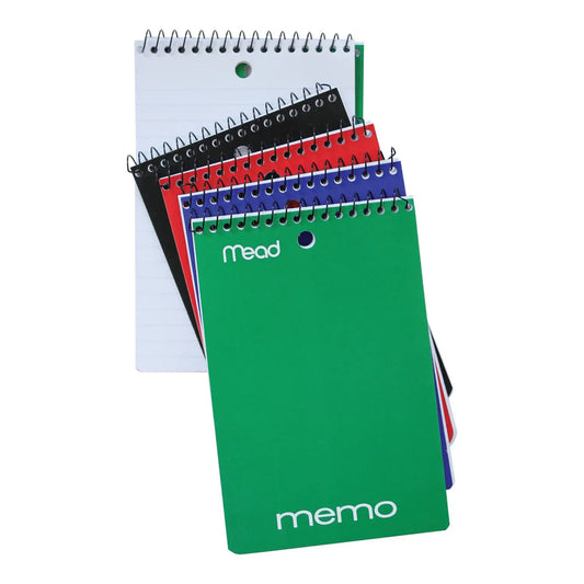 Mead Top Bound Memo Book, College Ruled, Assorted Colours, 4" x 6", 80 Pages, Pack of 1