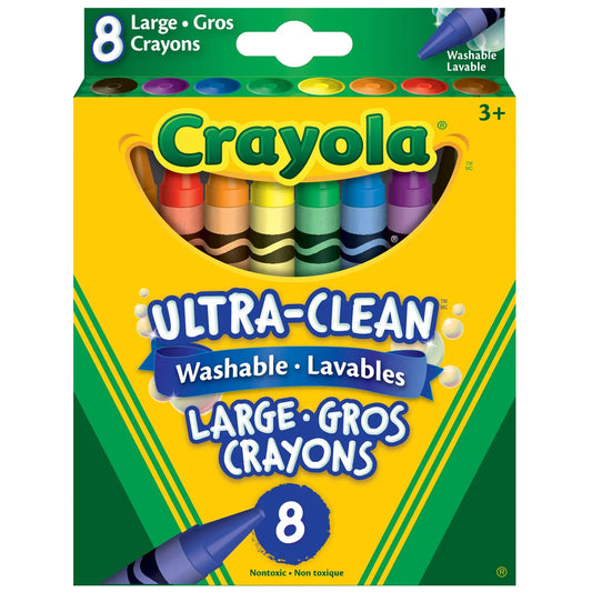 Crayola Ultra-Clean Washable Large Crayons, Assorted Colours, 8/PK