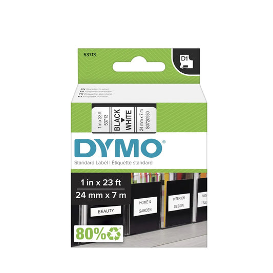 DYMO D1 Label Cassette, Black Type/White Tape, 24 mm x 3 m