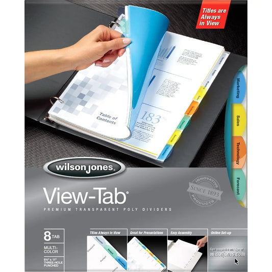 Wilson Jones View-Tab Transparent Letter-Size Dividers, Multi-Colour, 8 1/2" x 11", 8-Tabs/ST, 1-Set/PK