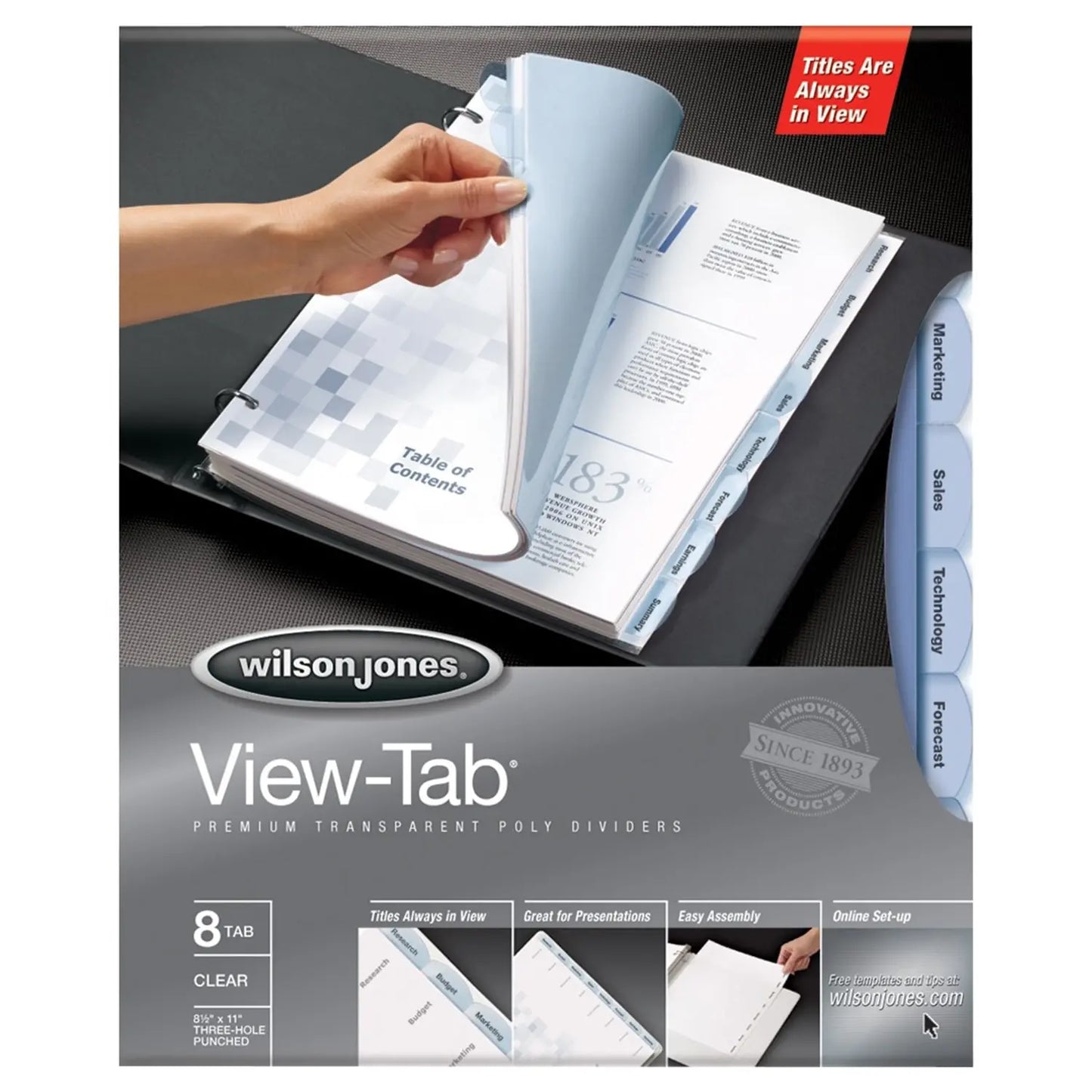 Wilson Jones View-Tab Transparent Letter-Size Dividers, Clear, 8 1/2" x 11", 8-Tabs/ST, 1-Set/PK