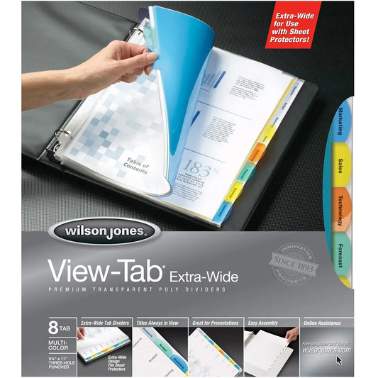 Wilson Jones Extra-Wide View-Tab Transparent Dividers, Multi-Colour, 8 1/2" x 11", 8-Tabs/ST, 1-Set/PK