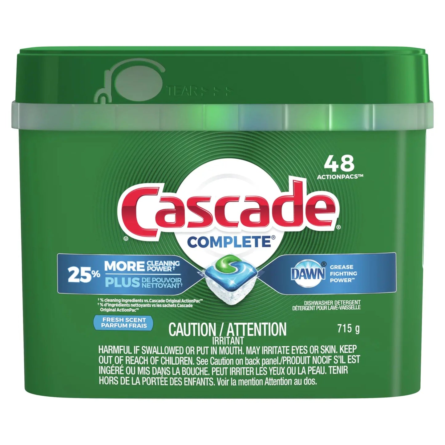 Cascade Complete All-in-1 Dishwasher Detergent ActionPacs, Pack of 48