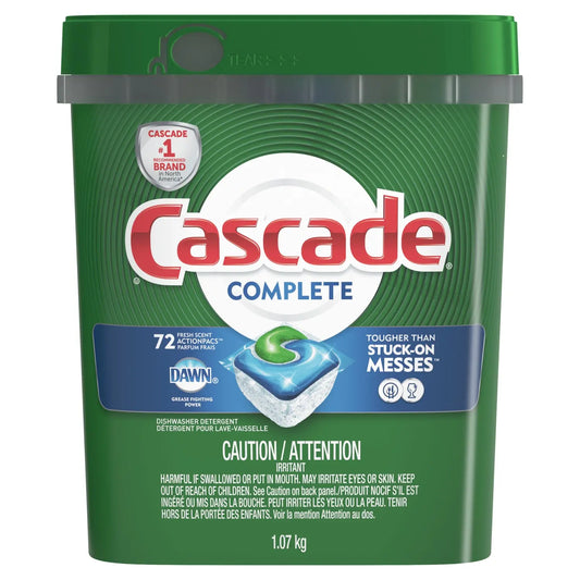 Cascade Complete All-in-1 Dishwasher Detergent ActionPacs, Pack of 72