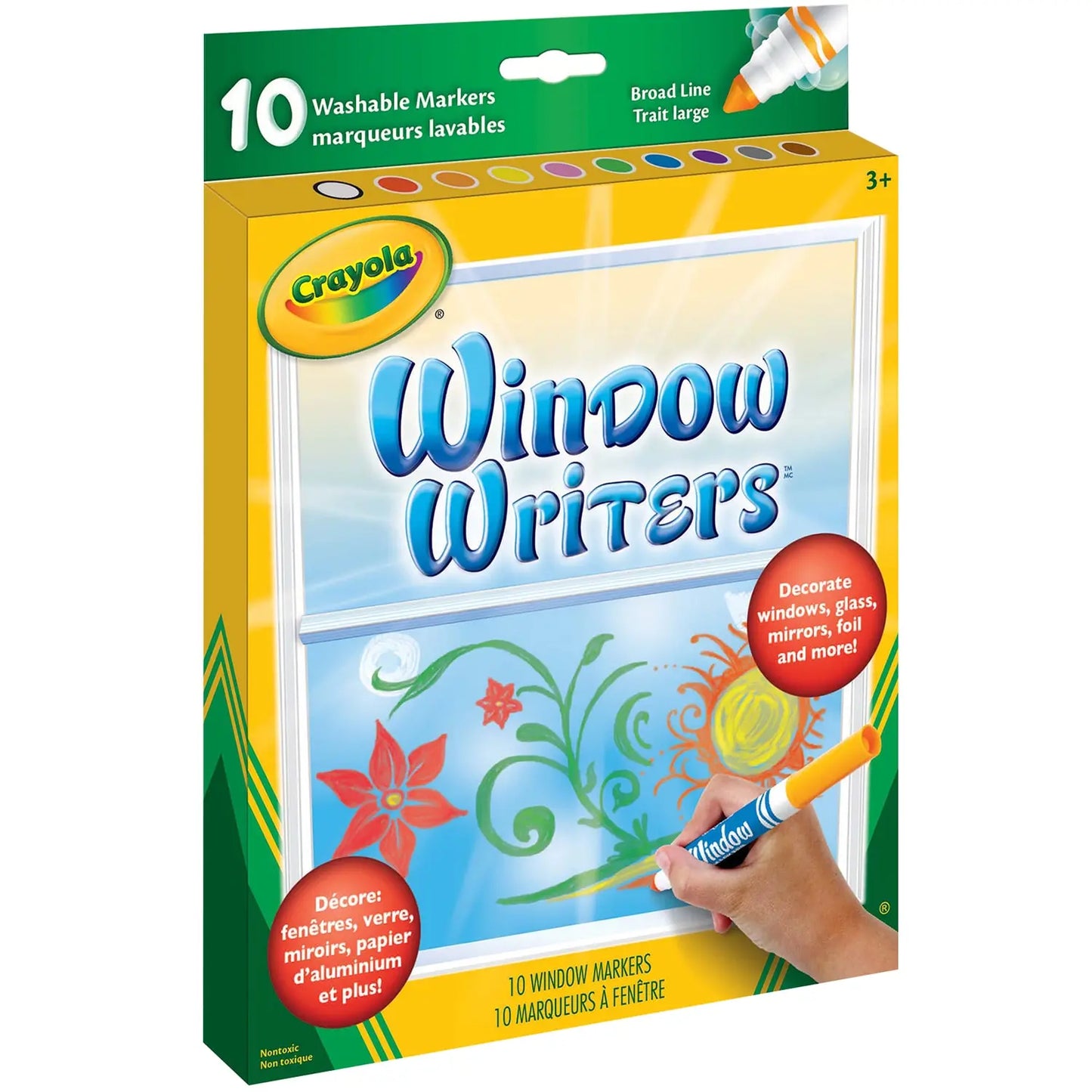 Crayola Washable Window Writers Markers, Assorted Colours, 10/PK