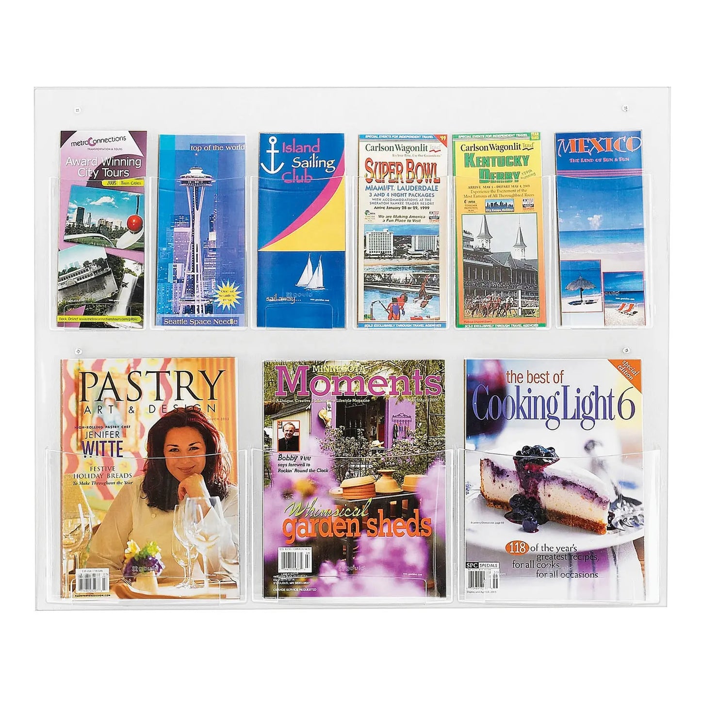 Safco Clear2C Magazine And Pamphlet Display, 6-Pamphlet, 3-Magazine Compartments