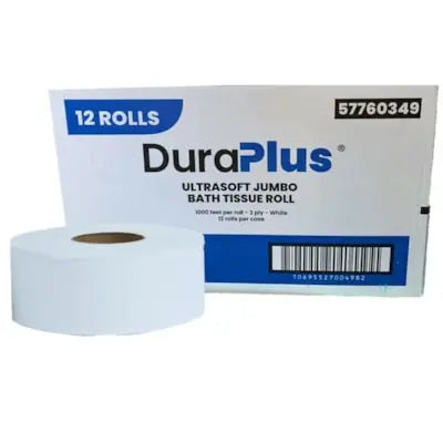 DuraPlus® Universal Jumbo Bathroom Tissue, 2-Ply, White, Roll of 1,000', Case of 12 Rolls