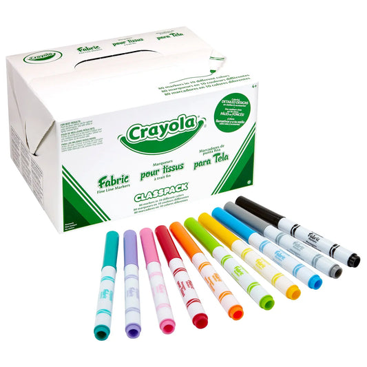 Crayola Fabric Markers, Assorted Colours, Fine Tip, 80/BX