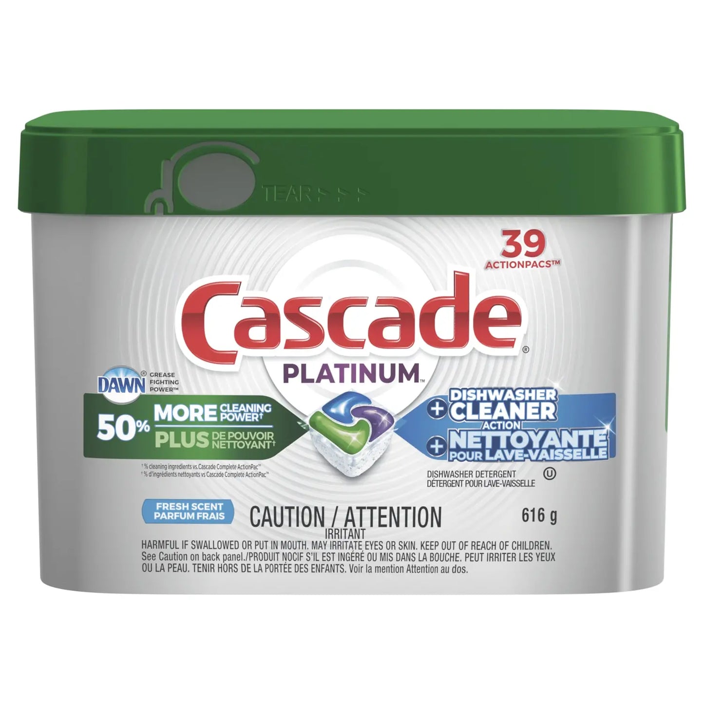 Cascade Platinum Dishwasher Detergent ActionPacs, Fresh Scent, Pack of 39