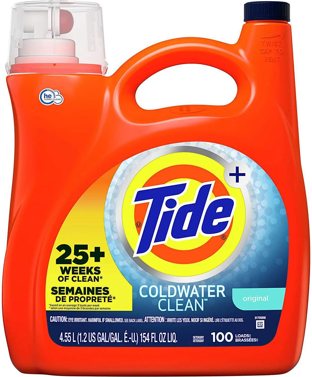 Tide High Efficiency (HE) Turbo Clean Coldwater Clean Liquid Laundry Detergent, Original Scent, 4.55 L