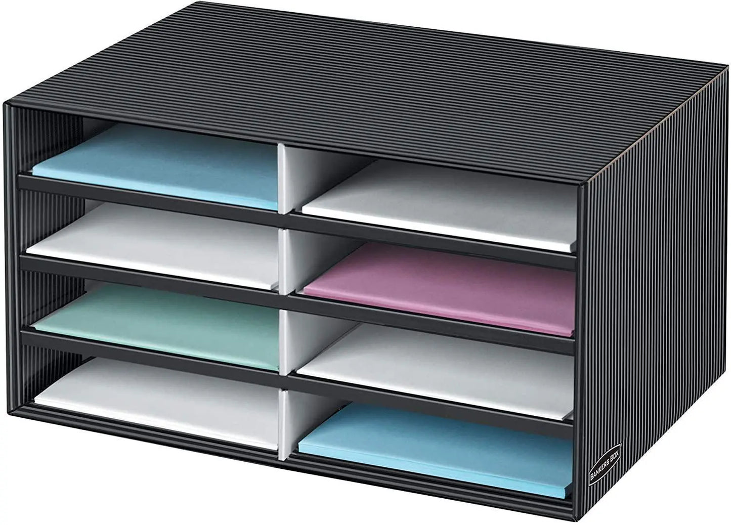 Bankers Box 8-Compartment Literature Sorter, Black/Grey Pinstripe