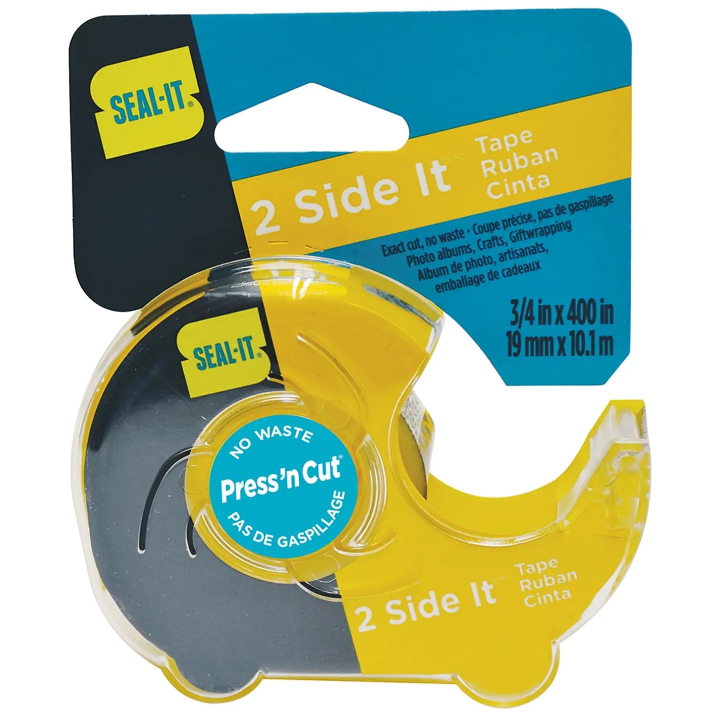 Seal-It Premium 2-Side It Tape With Dispenser, Clear, 3/4" x 33'