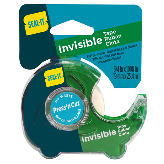 Seal-It Invisible Tape With Press 'N Cut Dispenser, Single Dispenser, 3/4" x 83', Matte Finish