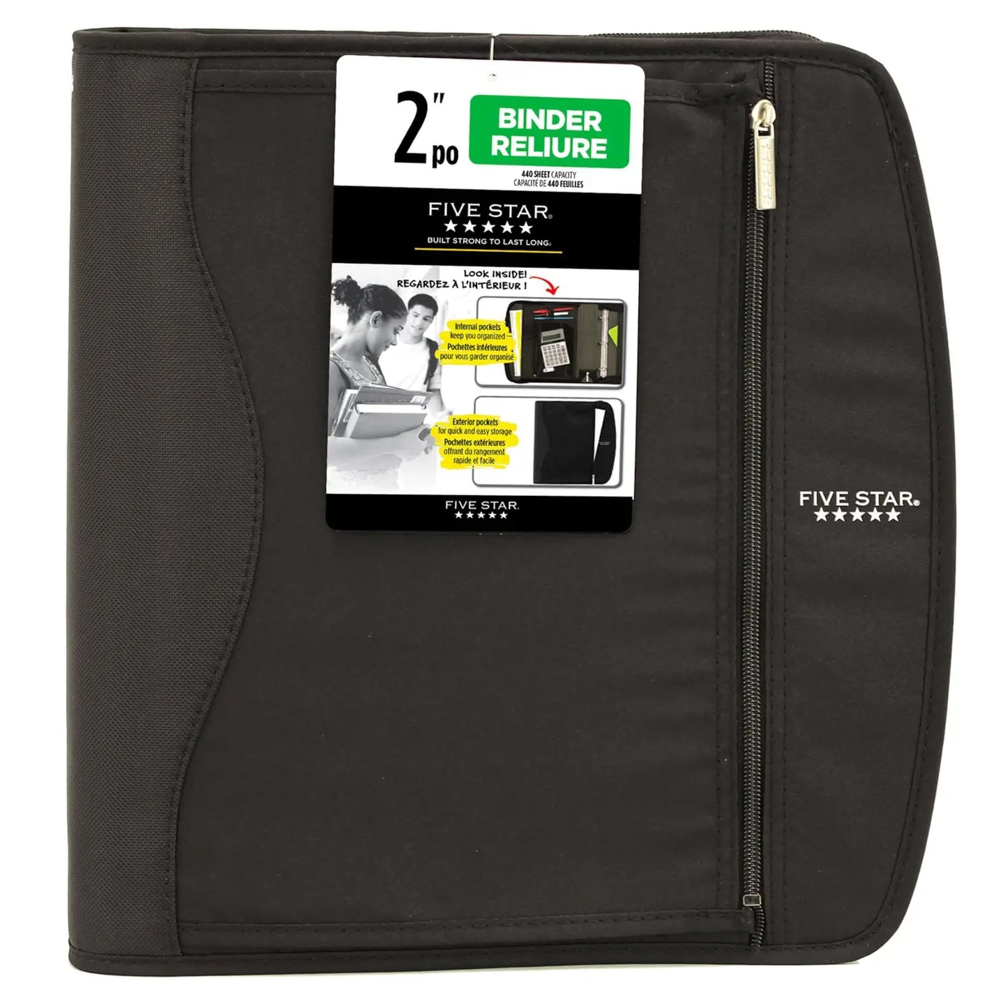 Five Star 2" D-Ring Zipper Binder, Black