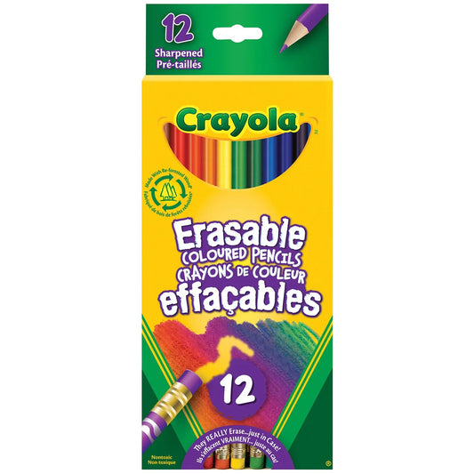 Crayola Erasable Coloured Pencils, Assorted Colours, 12/PK