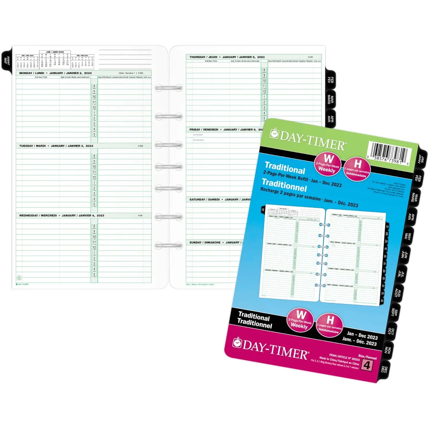 Day-Timer Dated Refill, 2-Pages/Week, Desk, 8-1/2'' x 5-1/2'', Bilingual